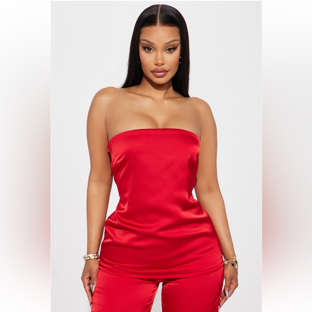 Red satin pant set NWT
